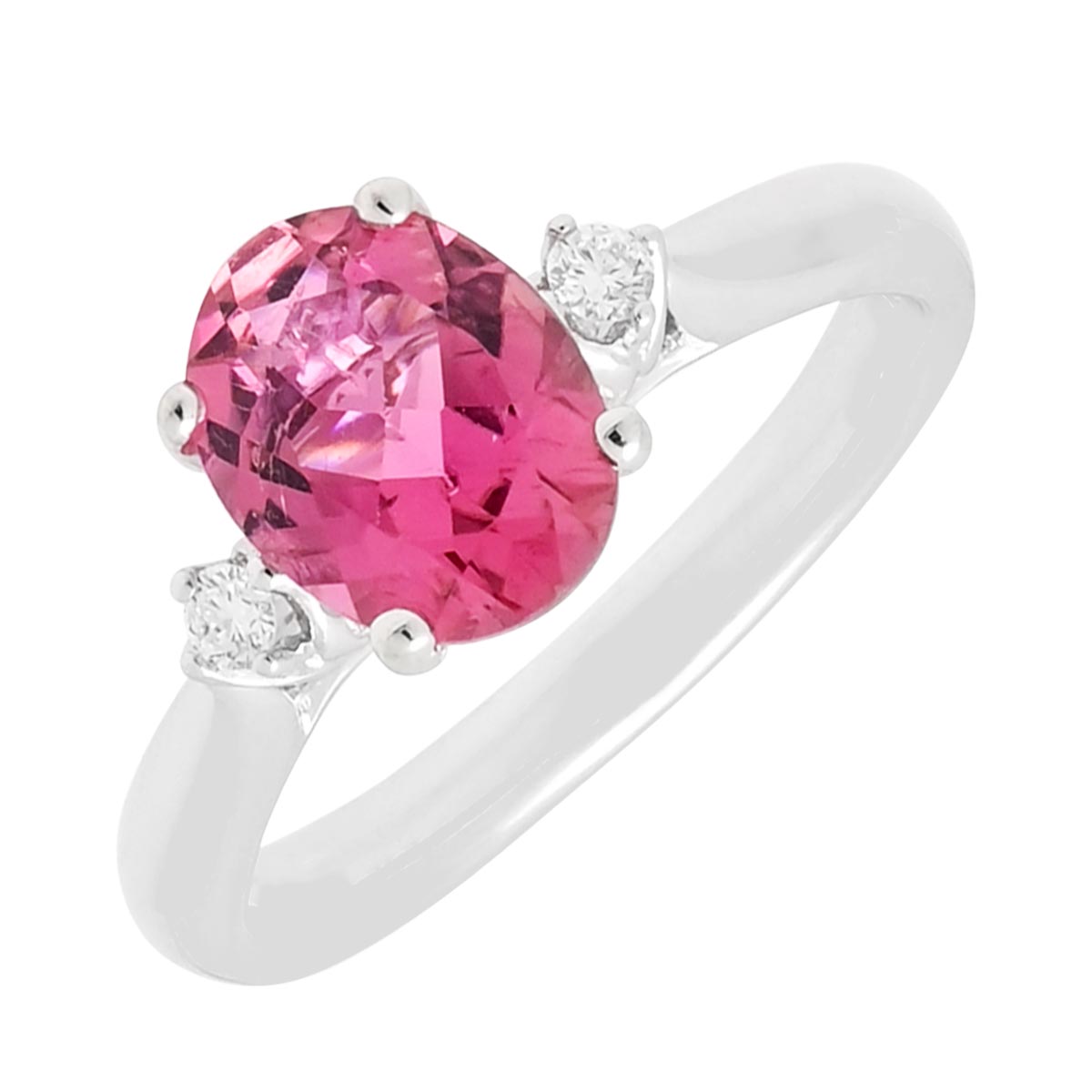 Oval Pink Tourmaline Ring in 14kt White Gold with Diamonds (1/20ct tw)