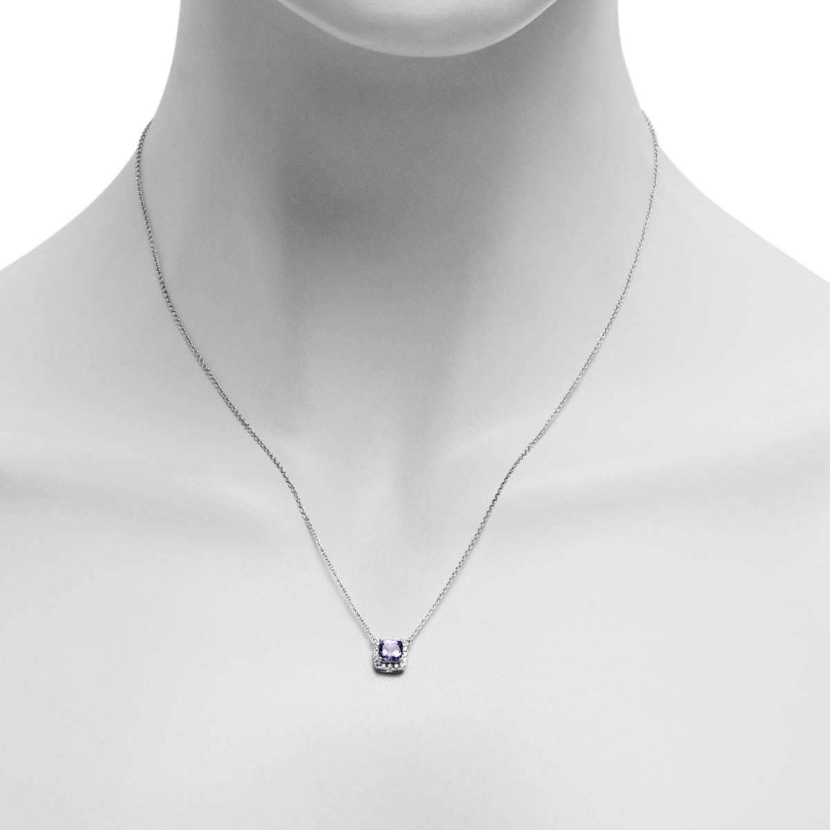 Cushion Cut Tanzanite Necklace in 14kt White Gold with Diamonds (1/10ct tw)