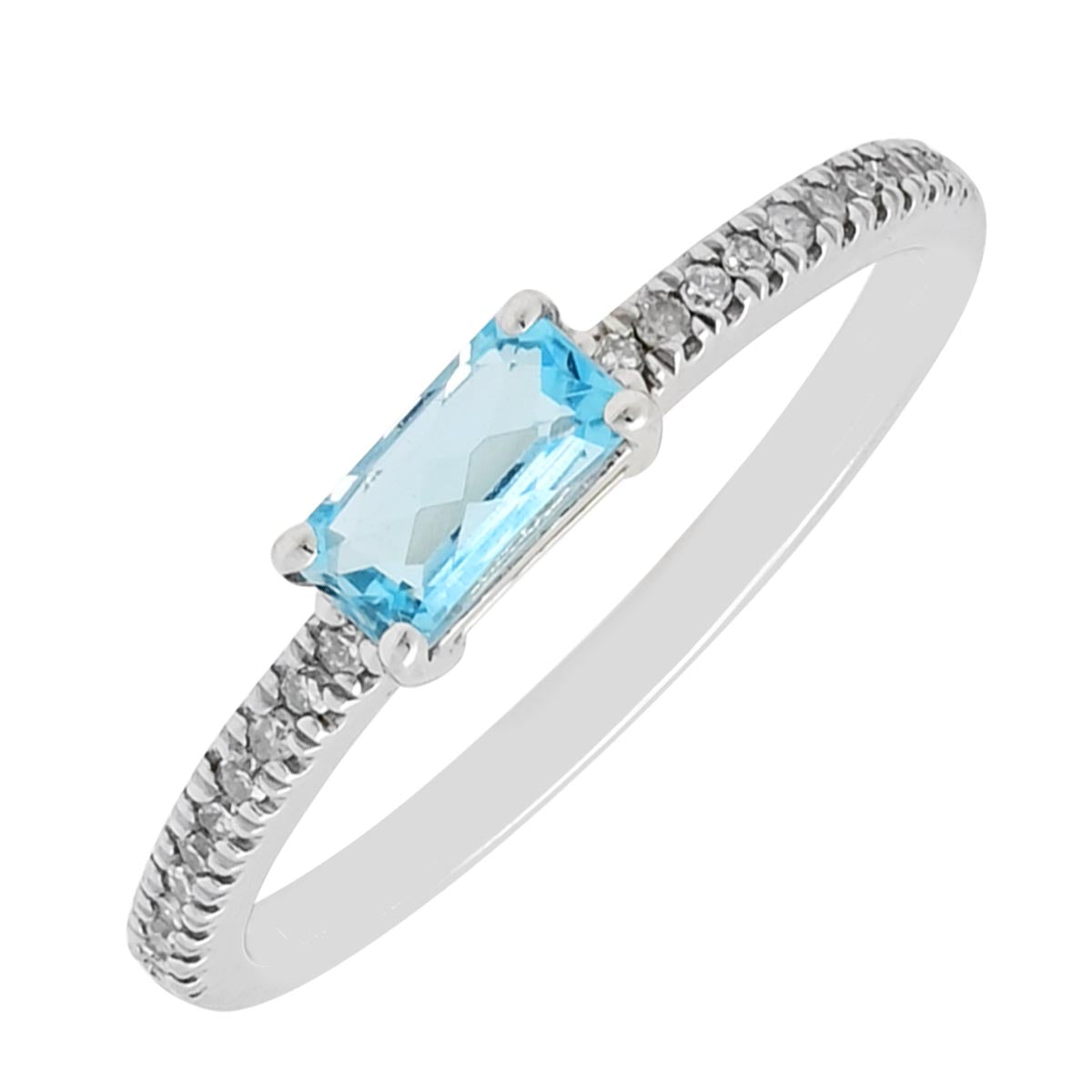 Emerald Cut Blue Topaz Ring in 10kt White Gold with Diamonds (1/10ct tw)
