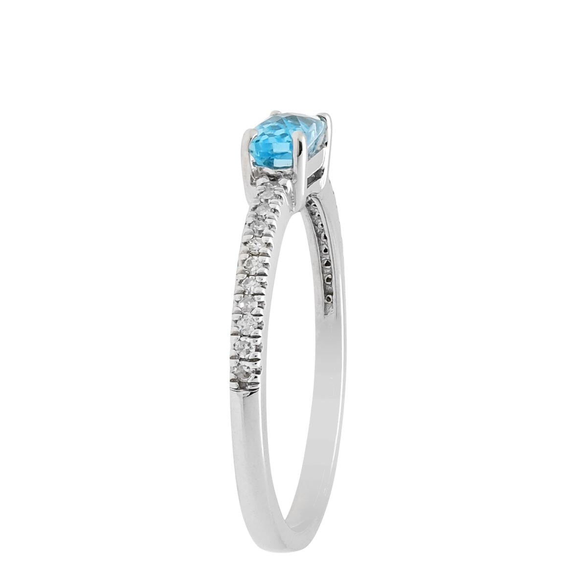 Emerald Cut Blue Topaz Ring in 10kt White Gold with Diamonds (1/10ct tw)