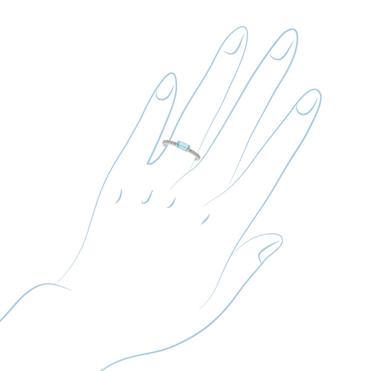Emerald Cut Blue Topaz Ring in 10kt White Gold with Diamonds (1/10ct tw)