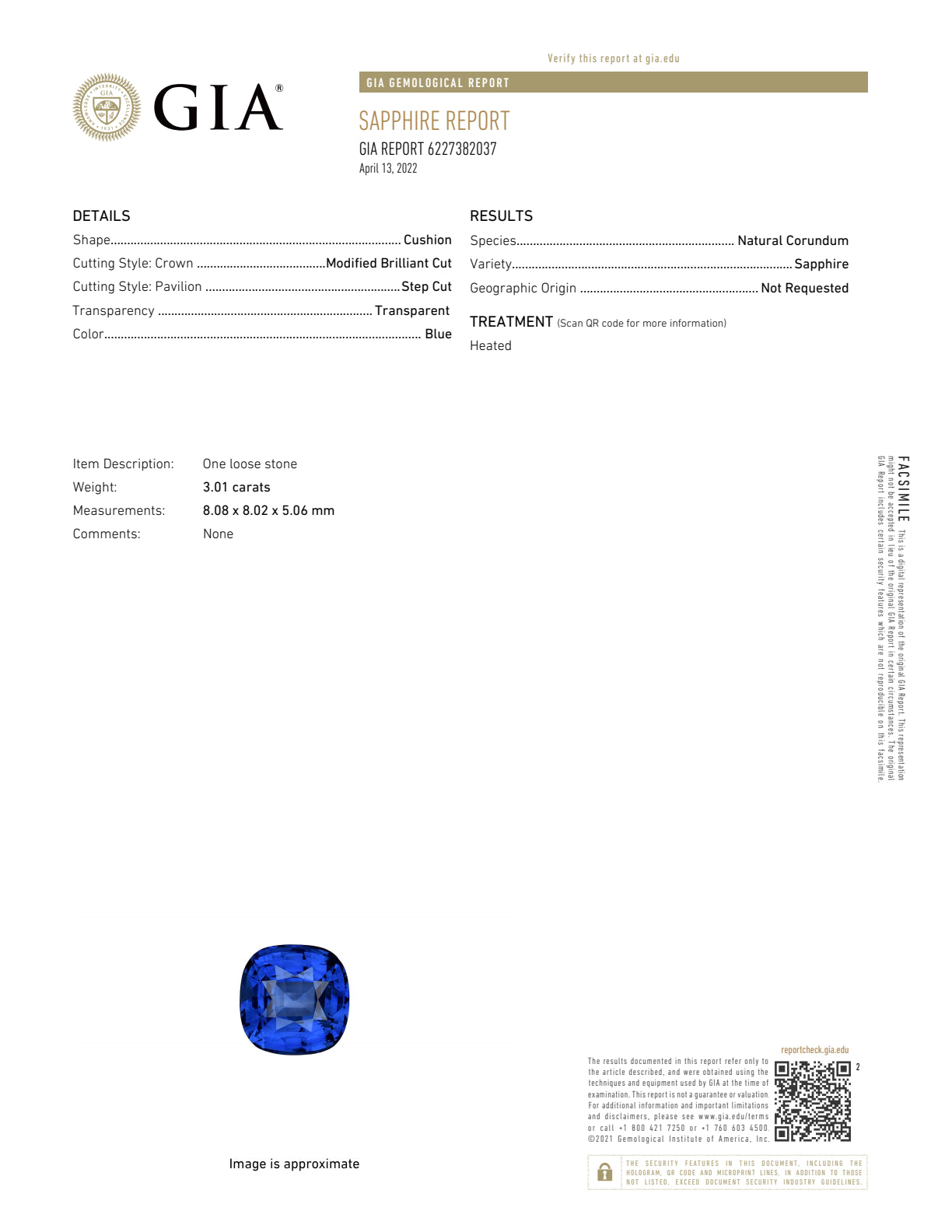 Cushion Cut Sapphire Ring in 18kt White Gold with Diamonds (5/8ct tw)