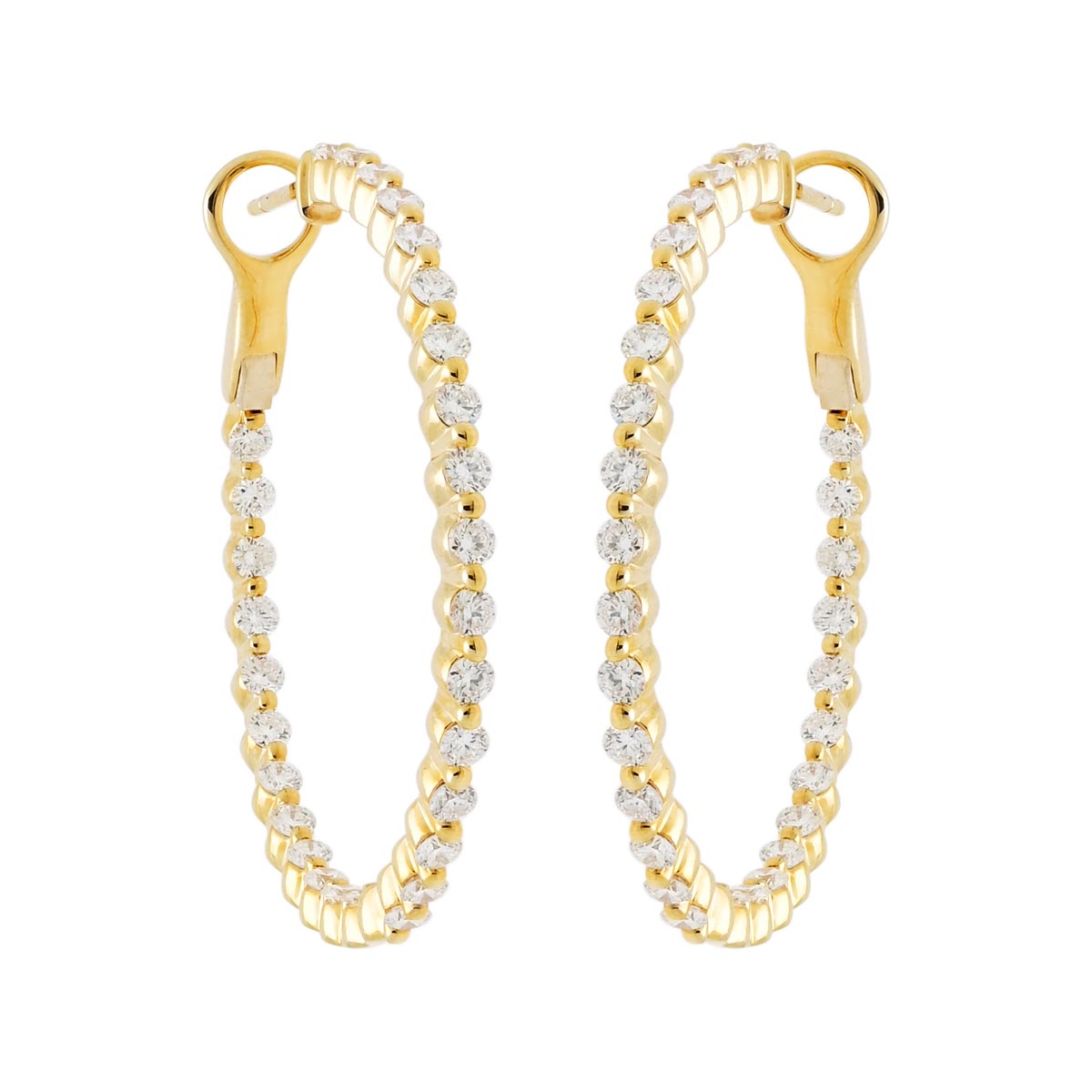 Diamond Single Prong Hoop Earrings in 14kt Yellow Gold (2ct tw)