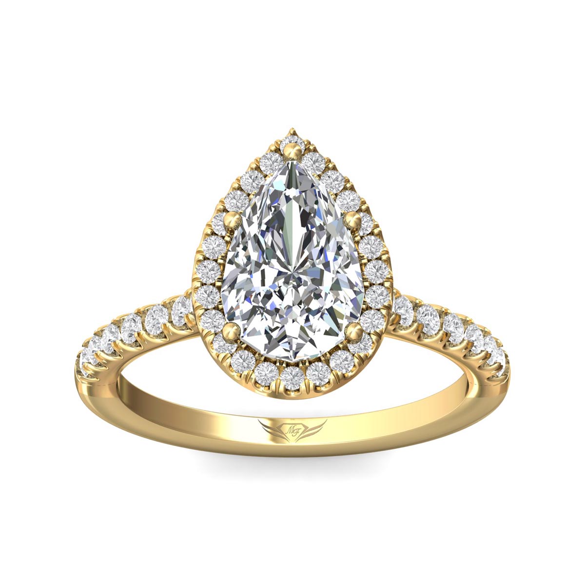 Martin Flyer Pear Diamond Halo Engagement Ring in 14kt Yellow Gold (1 1/3ct tw)
