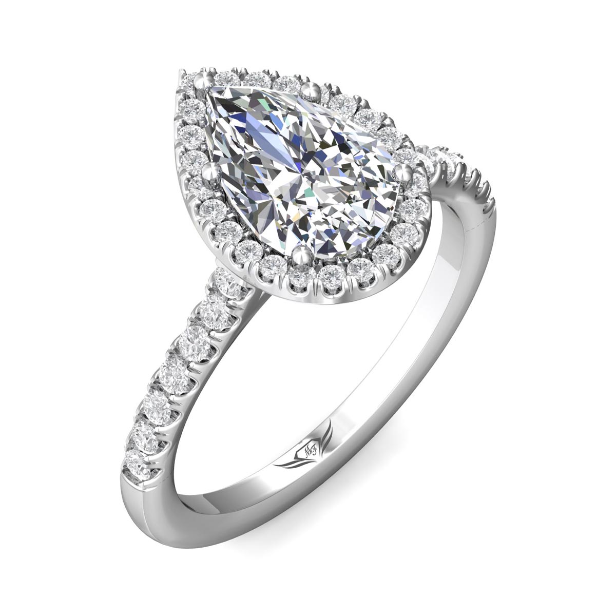 Martin Flyer Pear Diamond Halo Engagement Ring in 14kt White Gold (1ct tw)