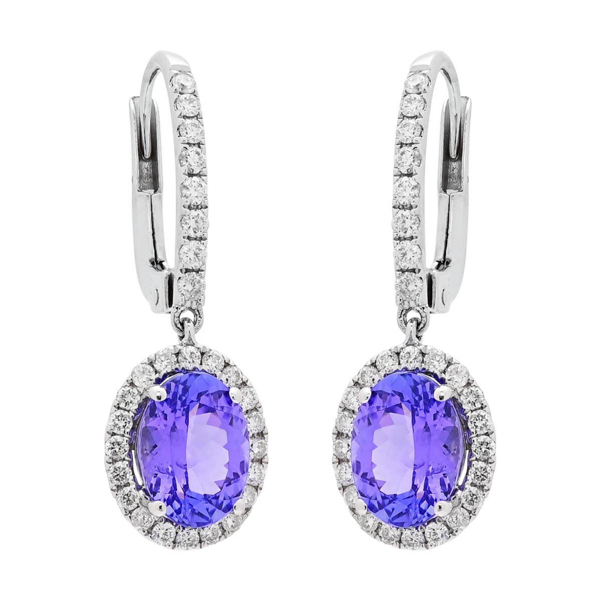 Oval Tanzanite Drop Earrings in 14kt White Gold with Diamonds (1/2ct tw)