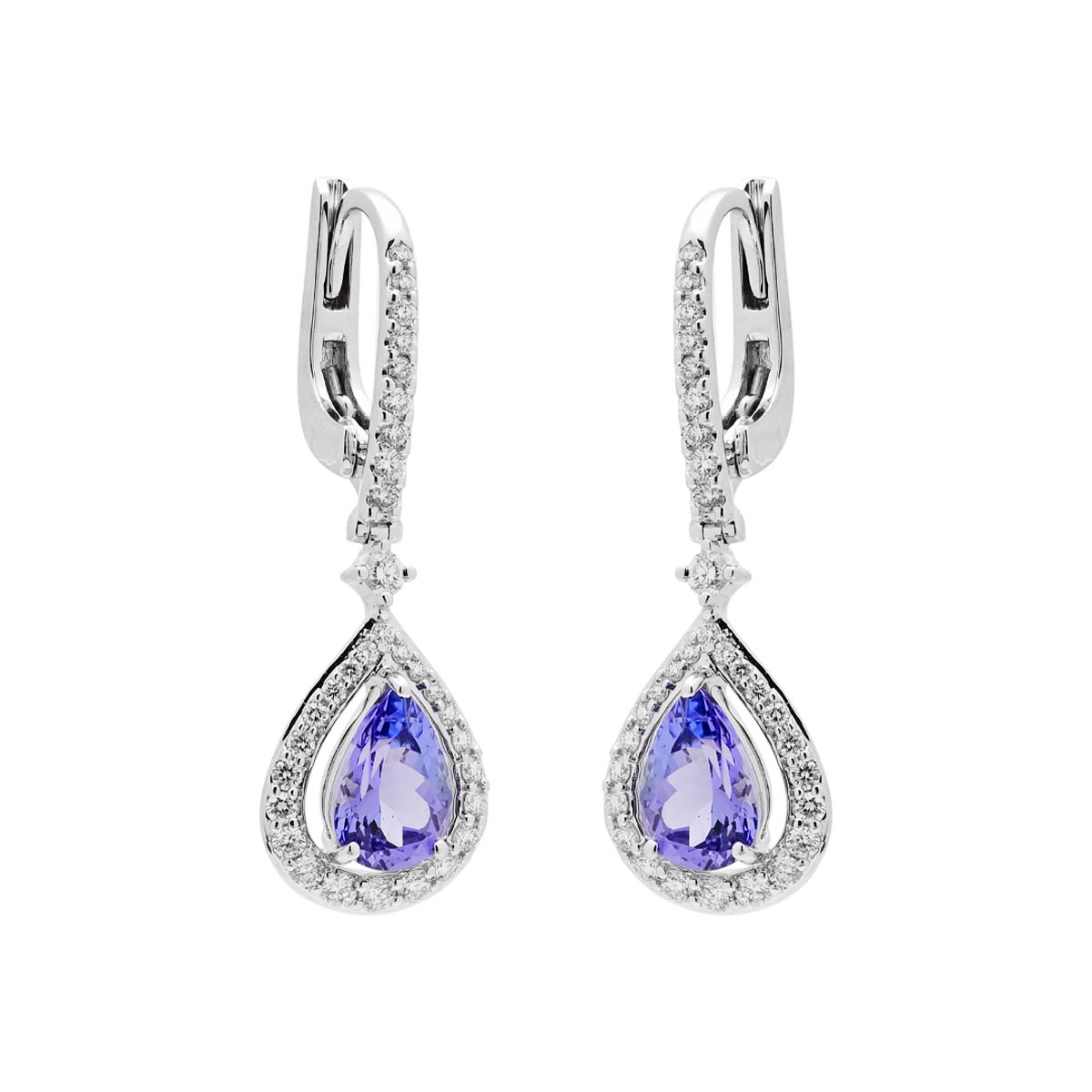 Pear Shape Tanzanite Drop Earrings in 14kt White Gold with Diamonds (7/8ct tw)