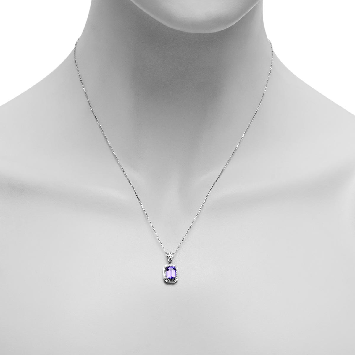 Emerald Cut Tanzanite Necklace in 14kt White Gold with Diamonds (1/7ct tw)