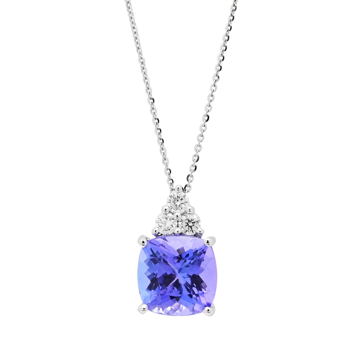 Cushion Cut Tanzanite Necklace in 14kt White Gold with Diamonds (1/7ct tw)