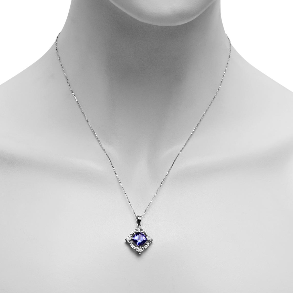 Cushion Cut Tanzanite Necklace in 18kt White Gold with Diamonds (1/5ct tw)