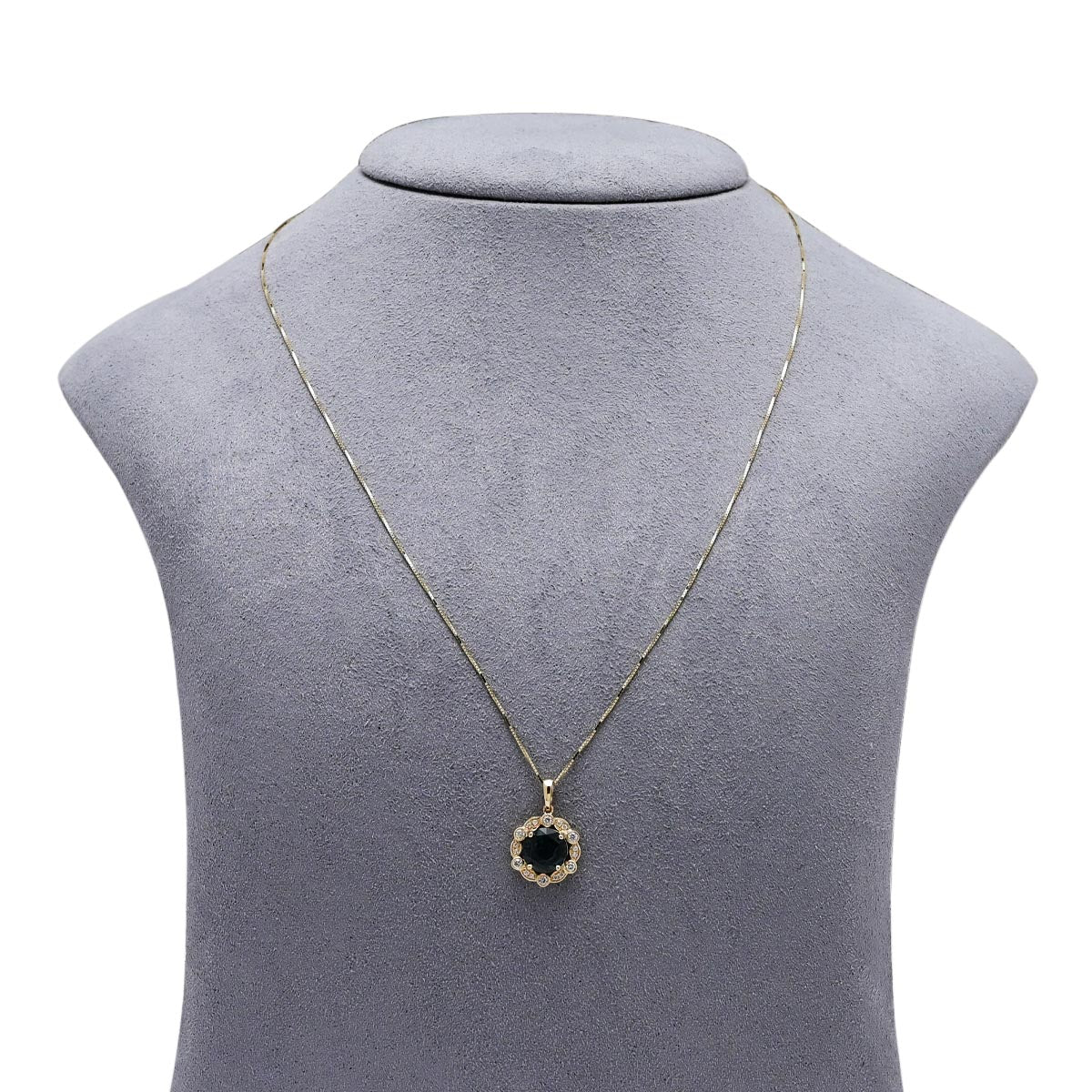 Teal Sapphire Necklace in 14kt Yellow Gold with Diamonds (1/7ct tw)