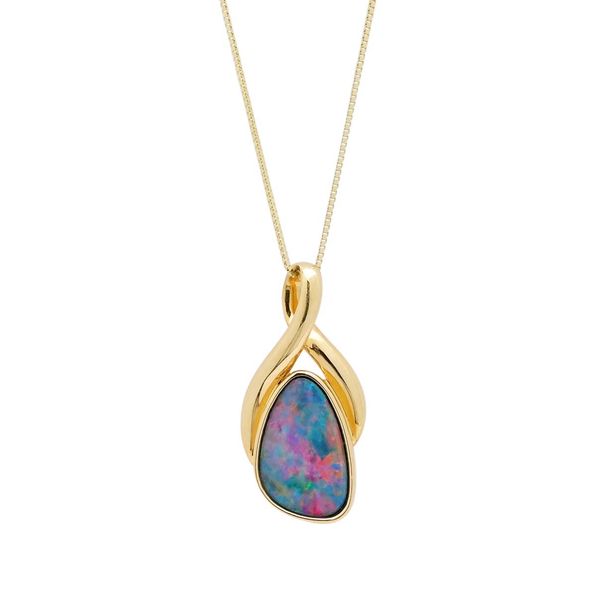 Parlé Oval Australian Opal Doublet Necklace in 14kt Yellow Gold
