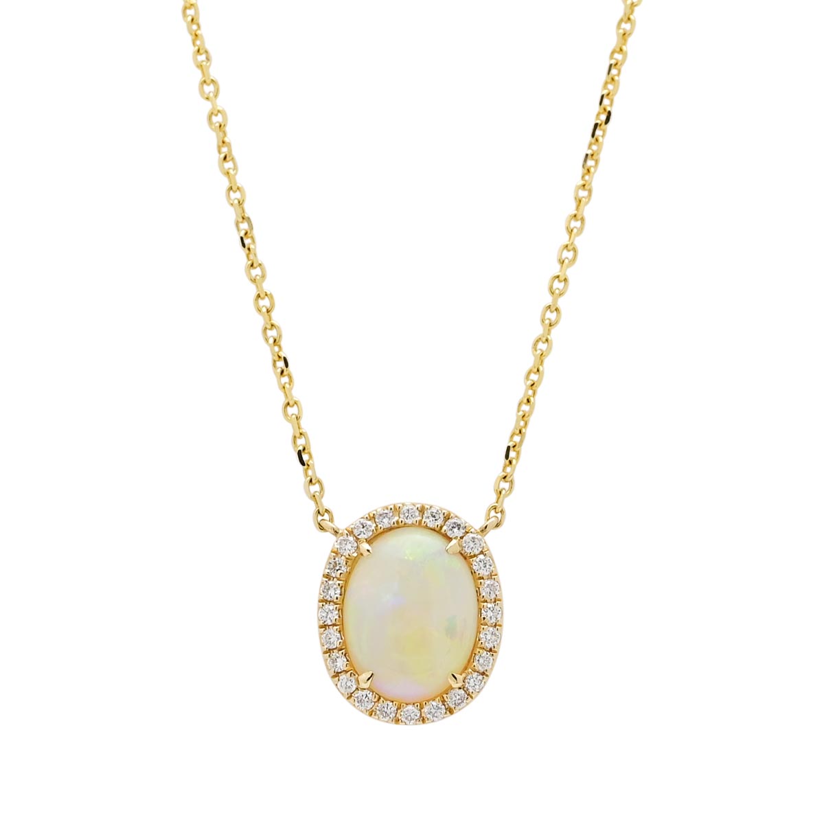 Parlé Oval Australian Opal Necklace in 14kt Yellow Gold with Diamonds (1/7ct tw)