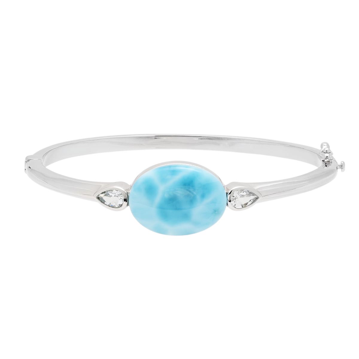 Alamea Oval Larimar Bangle Bracelet in Sterling Silver with Cubic Zirconia