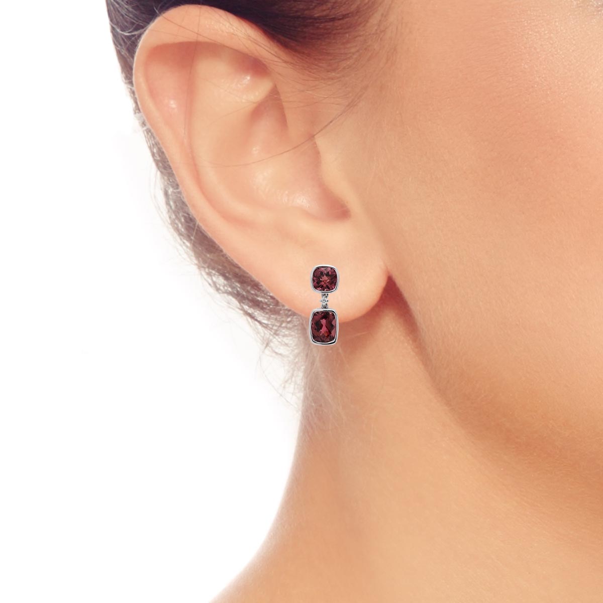 Maine Pink Tourmaline Cushion Cut Drop Earrings in 14kt White Gold with Diamonds (.03ct tw)