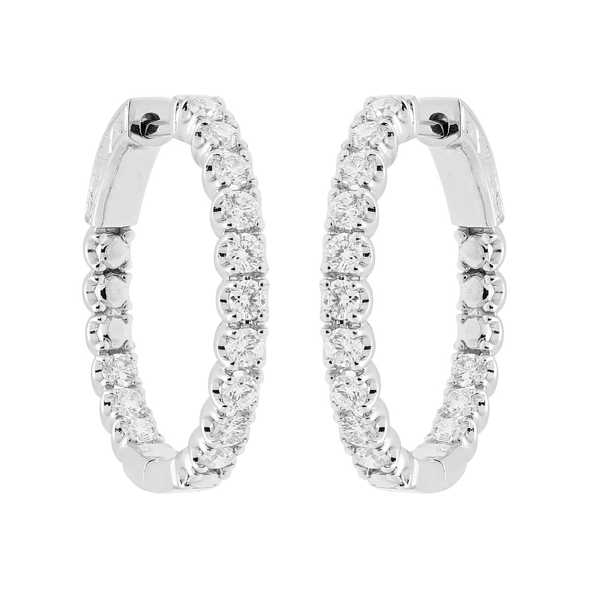 Diamond Round Inside Out Hoop Earrings in 14kt White Gold (1ct tw)