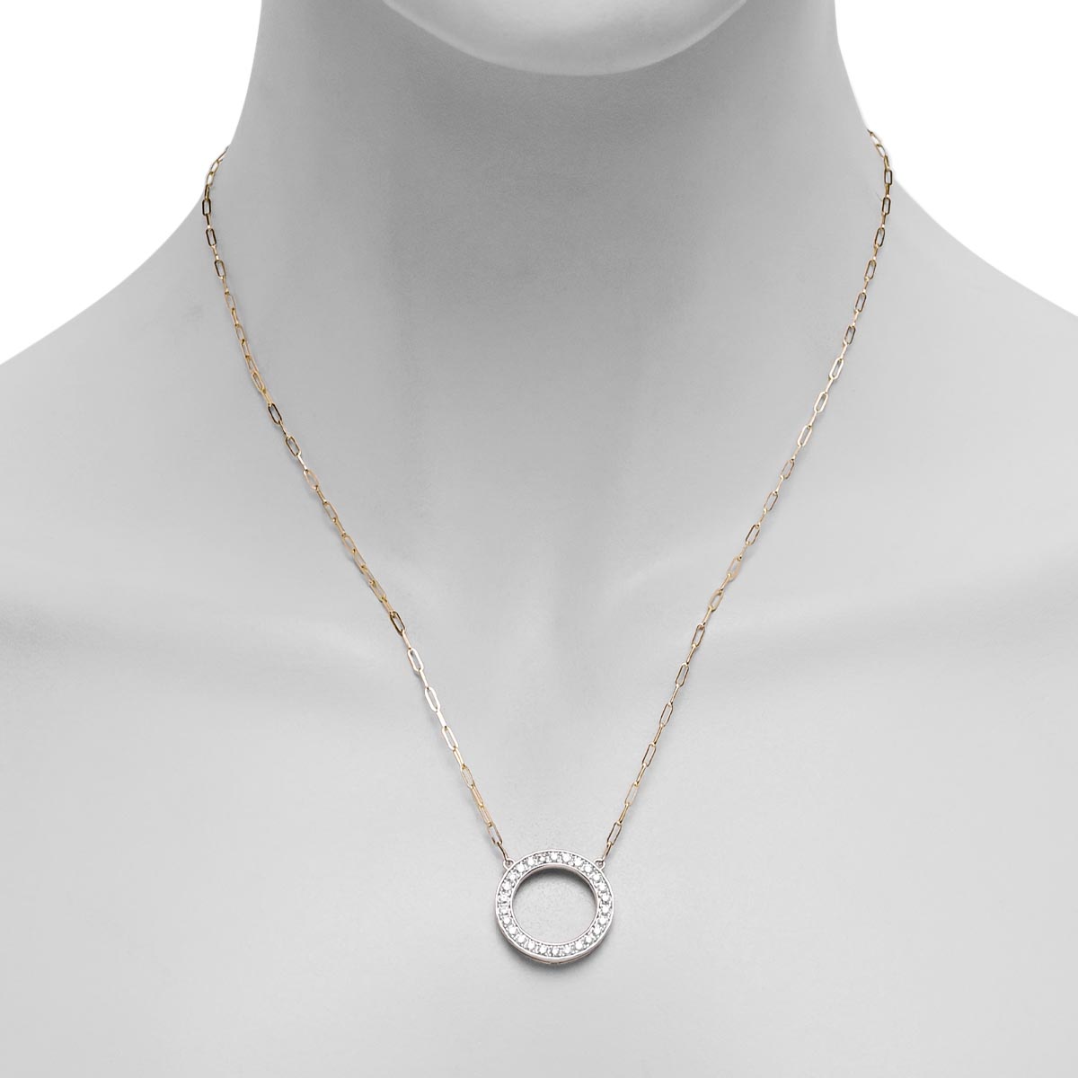 Diamond Circle Paperclip Necklace in 14kt Yellow and White Gold (5/8ct tw)