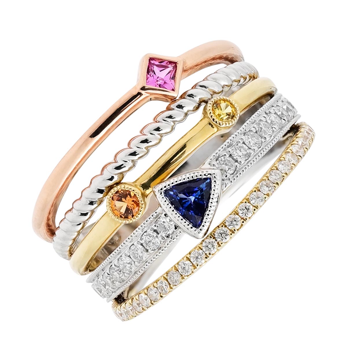 Multicolor Sapphire and Diamond Ring in 14kt White Yellow and Rose Gold (1/2ct tw)