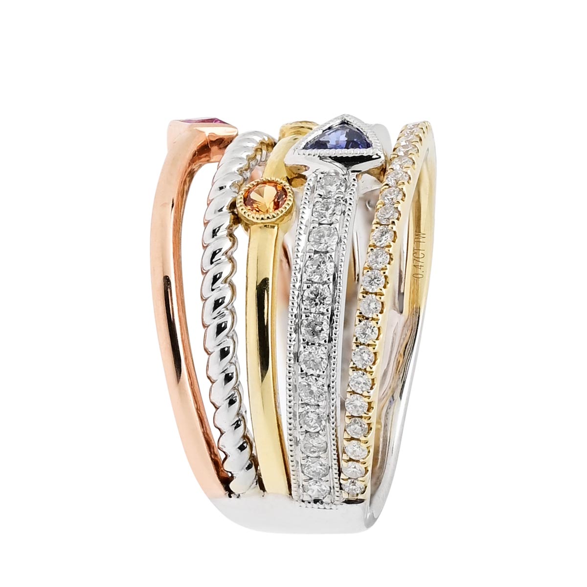 Multicolor Sapphire and Diamond Ring in 14kt White Yellow and Rose Gold (1/2ct tw)