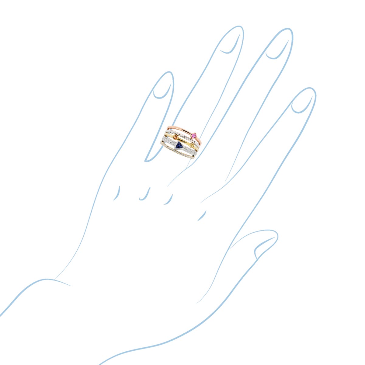 Multicolor Sapphire and Diamond Ring in 14kt White Yellow and Rose Gold (1/2ct tw)