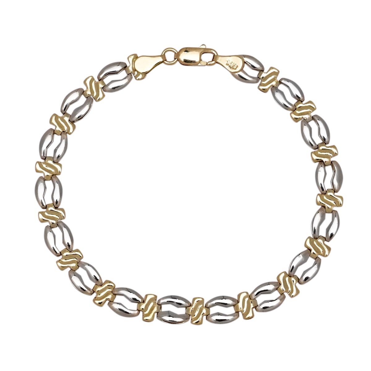 Estate Cross Link Bracelet in 14kt Yellow and White Gold (7 inches and 6mm wide)