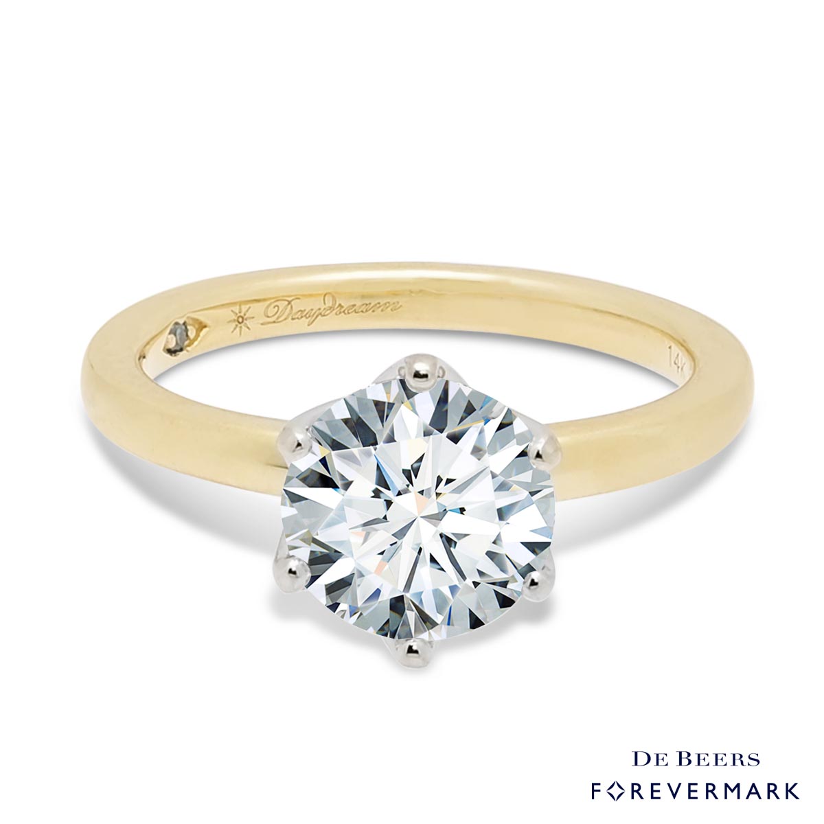 De Beers Forevermark Diamond Solitaire Engagement Ring in 14kt Yellow and White Gold (2ct tw)