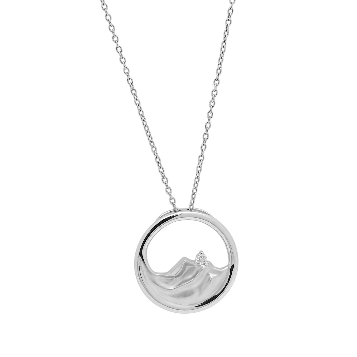 Wave Circle Necklace in Sterling Silver with Diamond (.03ct)