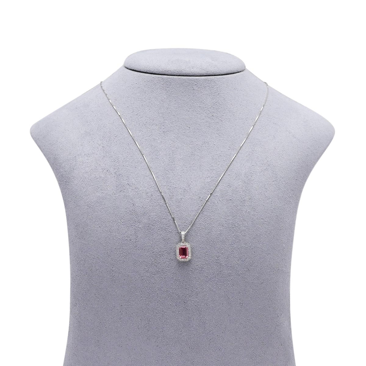 Maine Pink Tourmaline Halo Necklace in 14kt White Gold with Diamonds (1/7ct tw)