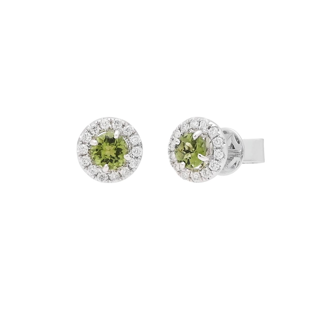 Maine Green Tourmaline Halo Stud Earrings in 14kt White Gold with Diamonds (1/5ct tw)