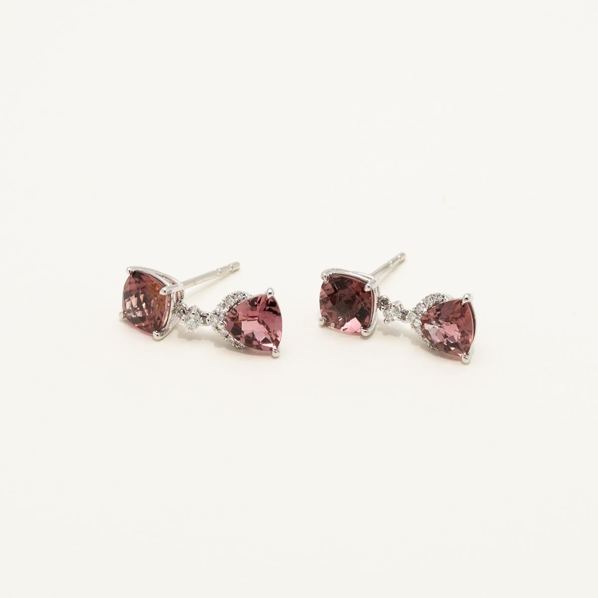 Maine Pink Tourmaline Drop Earrings in 14kt White Gold with Diamonds (1/7ct tw)