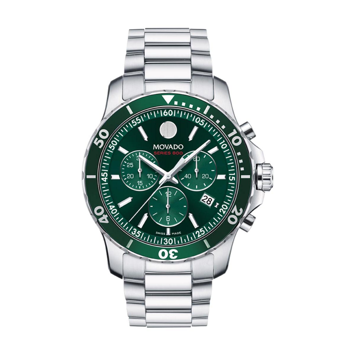 Movado Series 800 Mens Watch with Green Dial and Stainless Steel Bracelet (Swiss quartz movement)