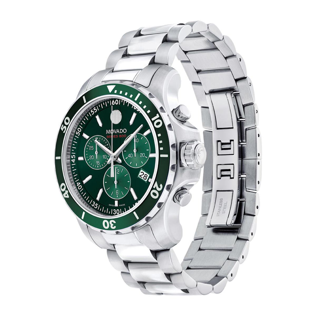 Movado Series 800 Mens Watch with Green Dial and Stainless Steel Bracelet (Swiss quartz movement)