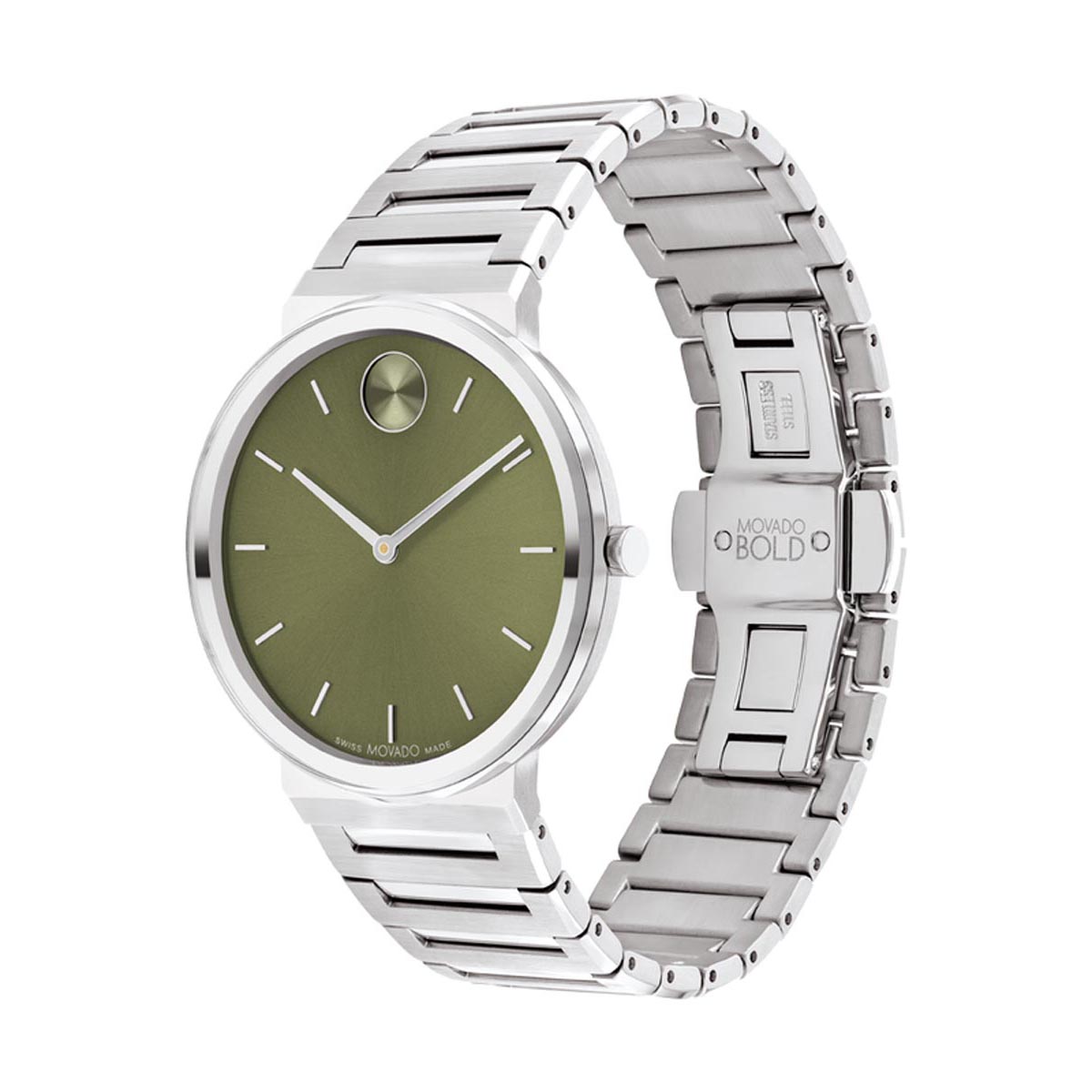 Movado Bold Horizon Mens Watch with Green Dial and Stainless Steel Bracelet (Swiss quartz movement)