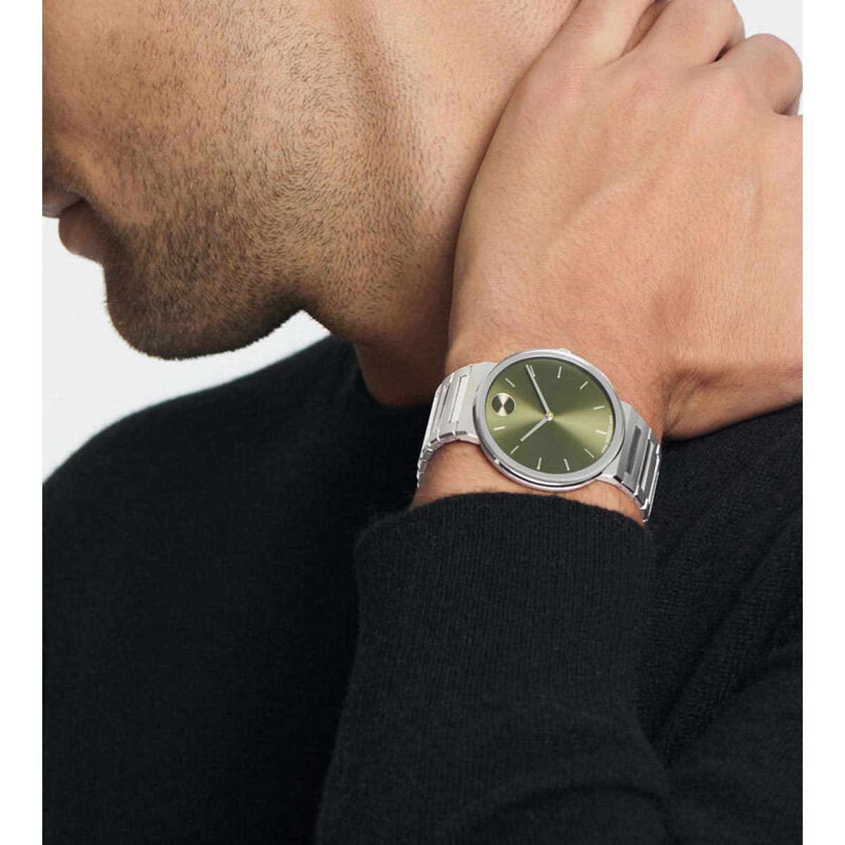 Movado Bold Horizon Mens Watch with Green Dial and Stainless Steel Bracelet (Swiss quartz movement)