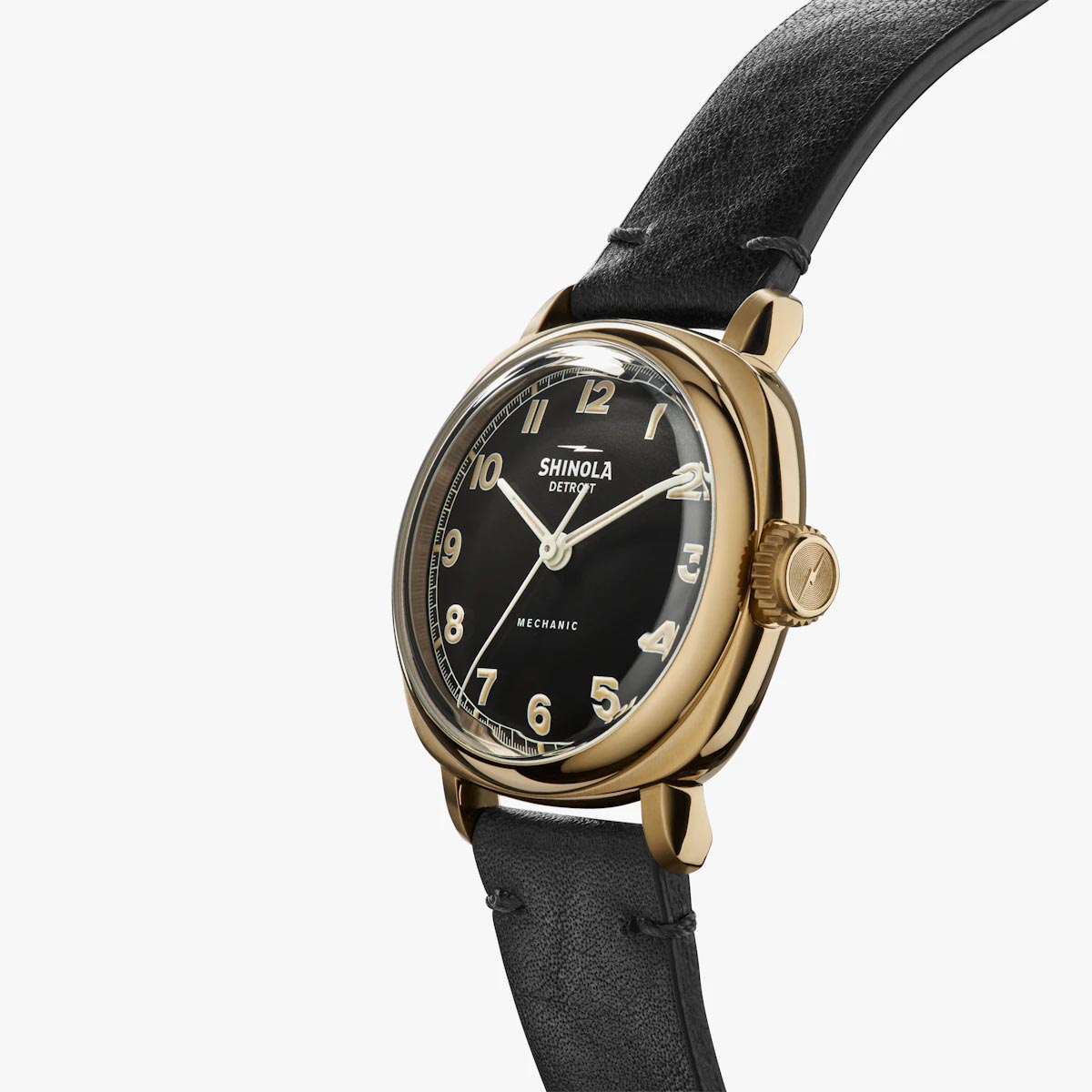 Shinola Mechanic Mens Watch with Black Dial and Black Leather Strap (manual movement)