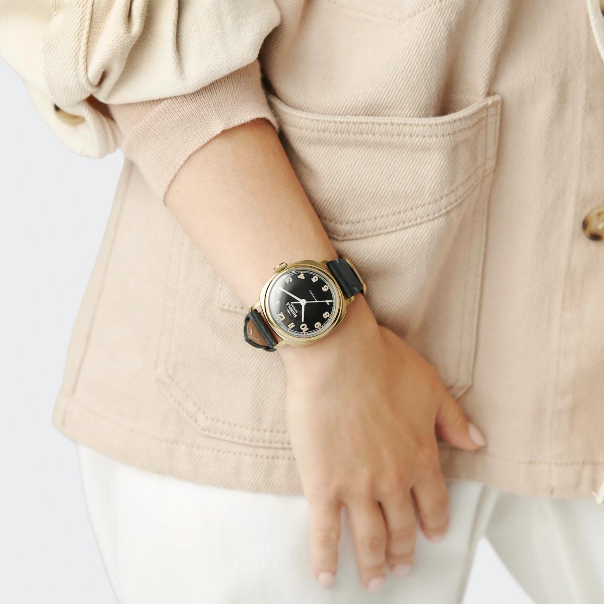 Shinola Mechanic Mens Watch with Black Dial and Black Leather Strap (manual movement)
