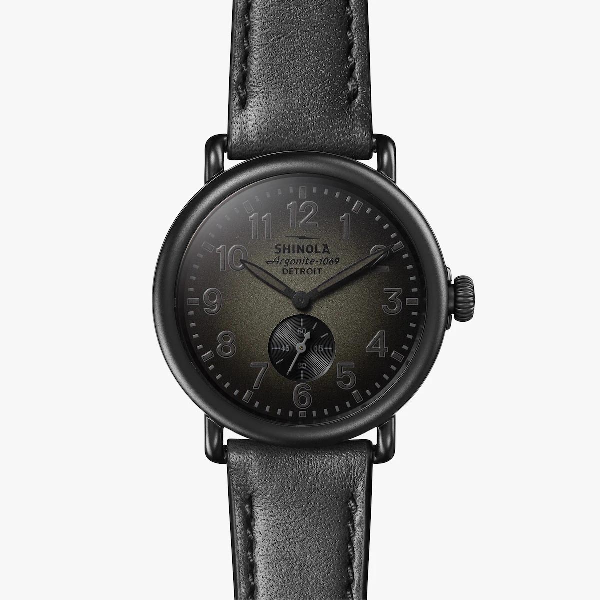 Shinola Runwell Mens Watch with Black Dial and Black Leather Strap (quartz movement)