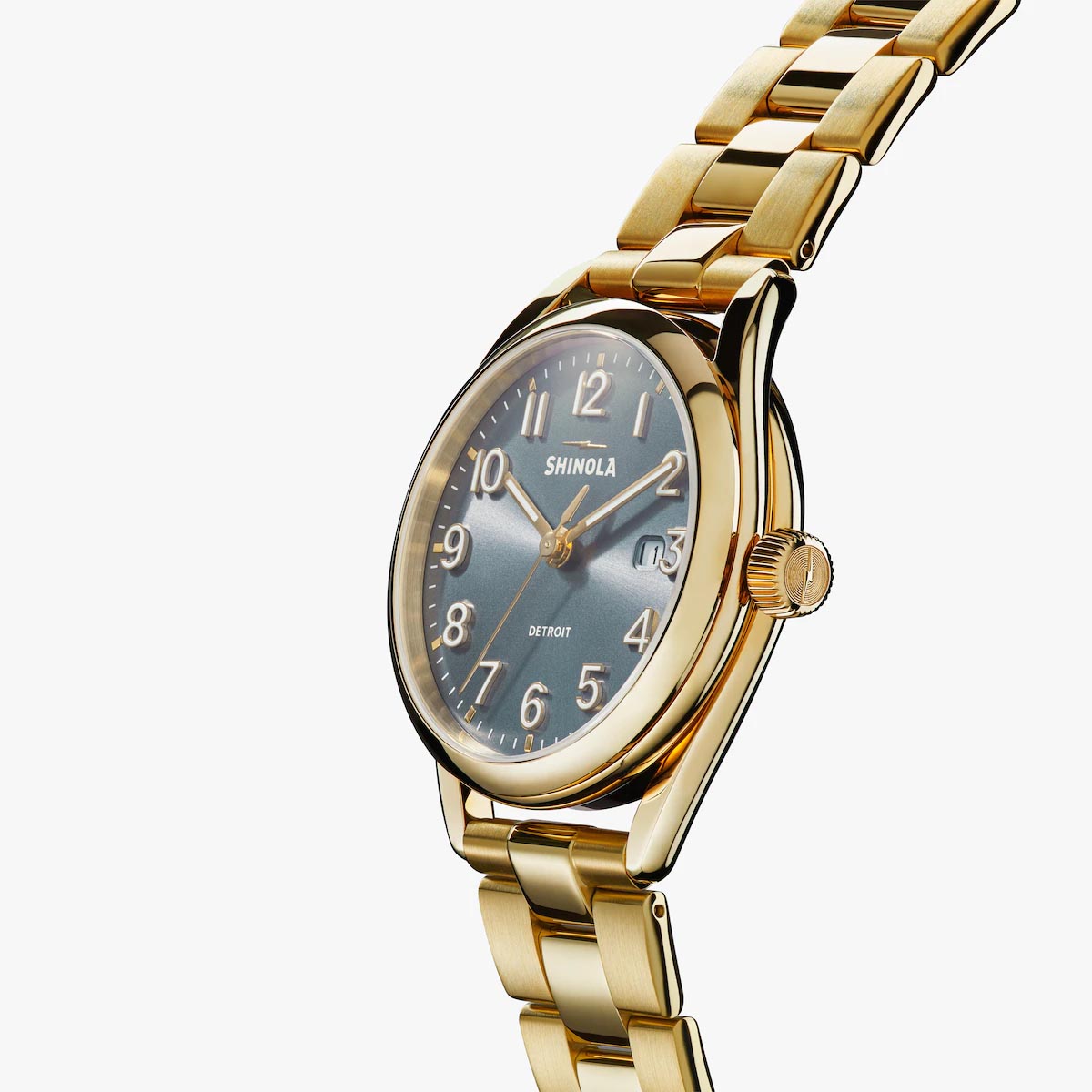 Shinola Derby 38mm Watch with Pale Blue Dial and Gold Tone Stainless Steel Bracelet (quartz movement)