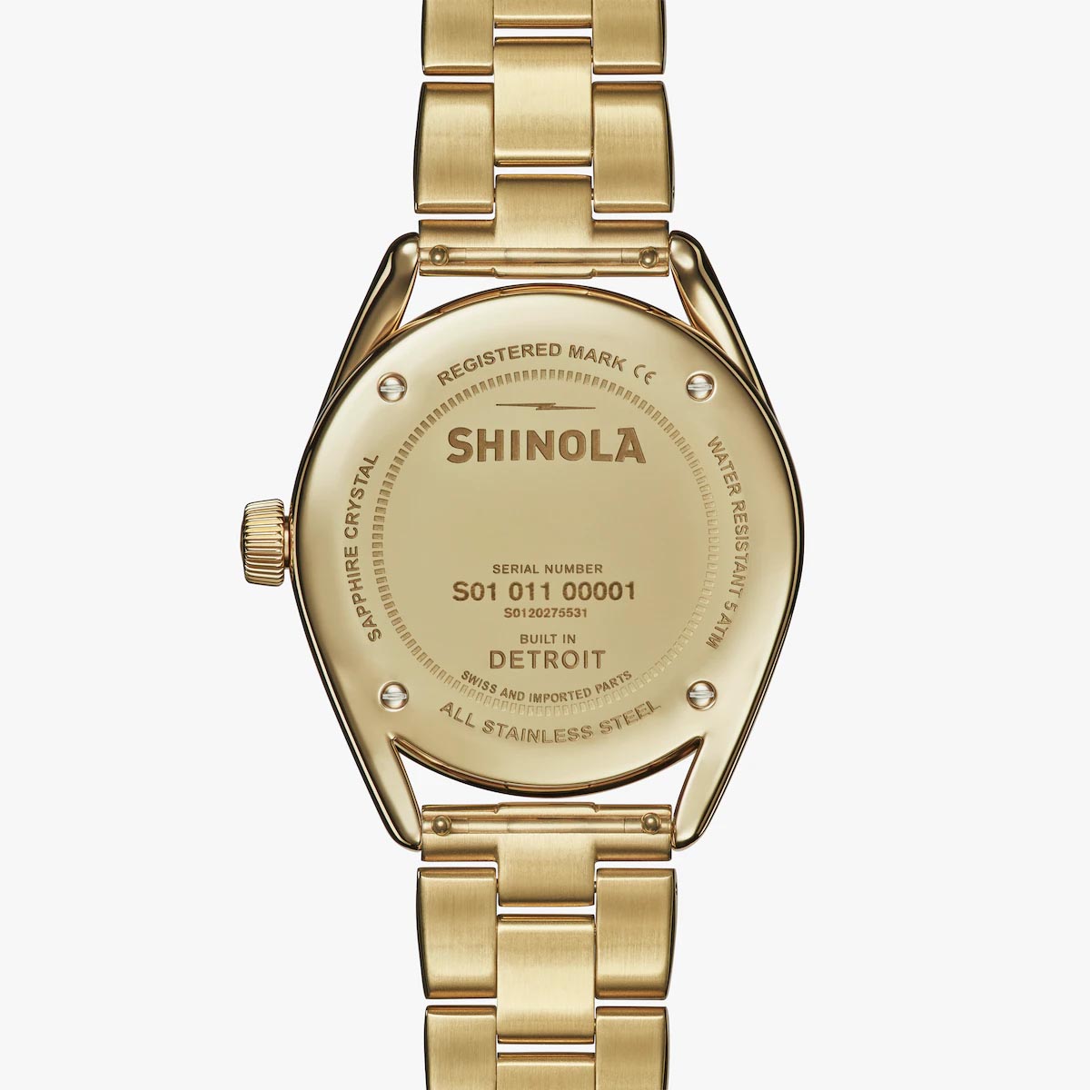 Shinola Day & Night Derby 38mm Watch with White Dial and Gold Tone Stainless Steel Bracelet (quartz movement)