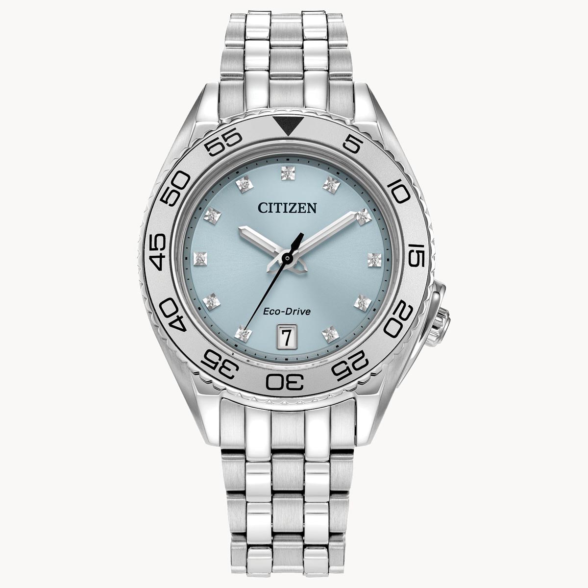 Citizen Carson Ladies Diamond Watch with Light Blue Dial and Stainless Steel Bracelet (eco drive movement)