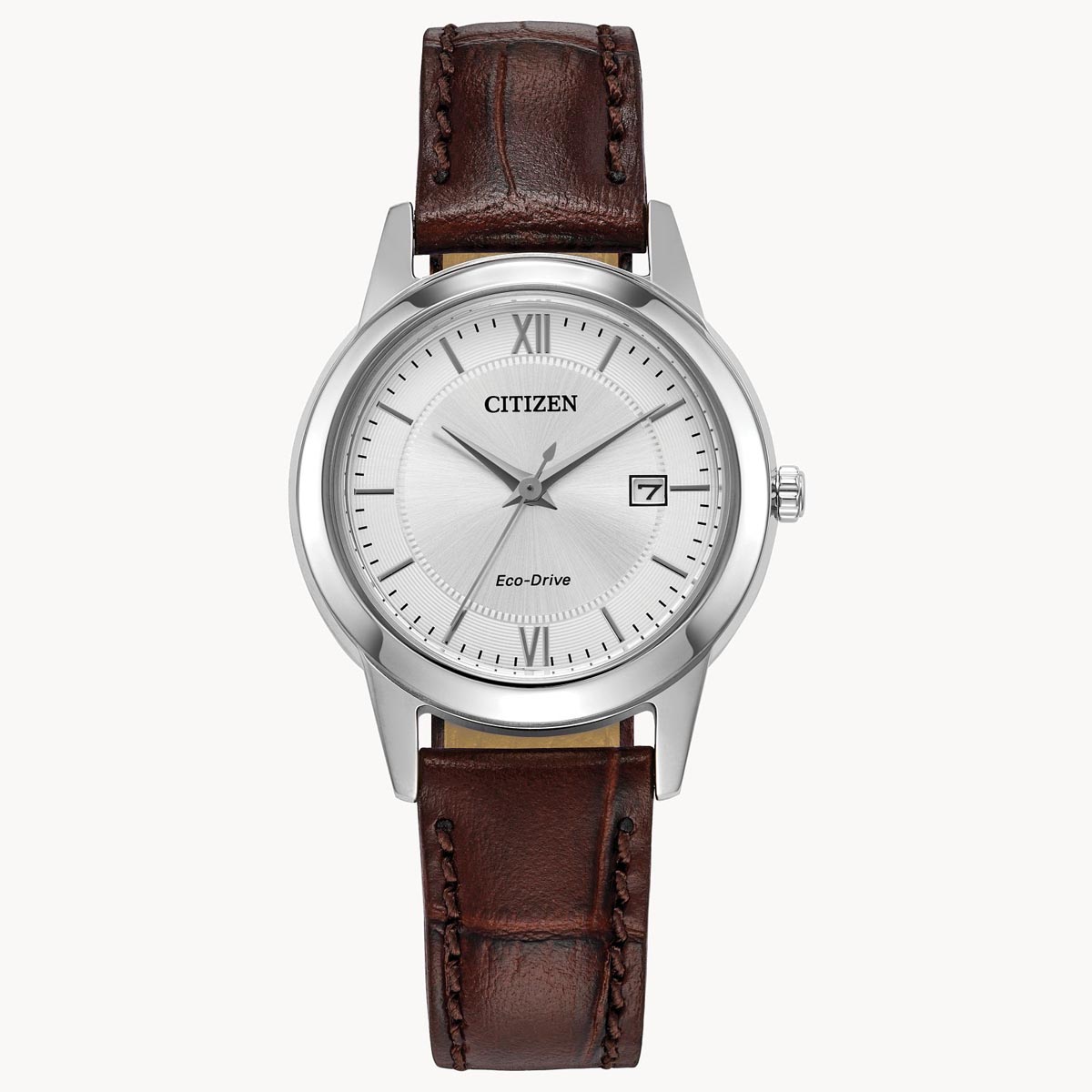 Citizen Classic Watch with White Dial and Brown Leather Strap (30mm and eco drive movement)