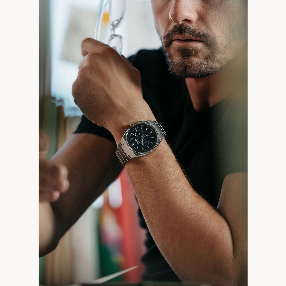 Citizen Axiom SC Mens Watch with Black Dial and Stainless Steel Bracelet (eco drive movement)