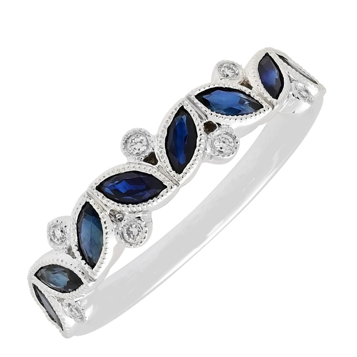 Marquise Sapphire Band in 14kt White Gold with Diamonds (.04ct tw)