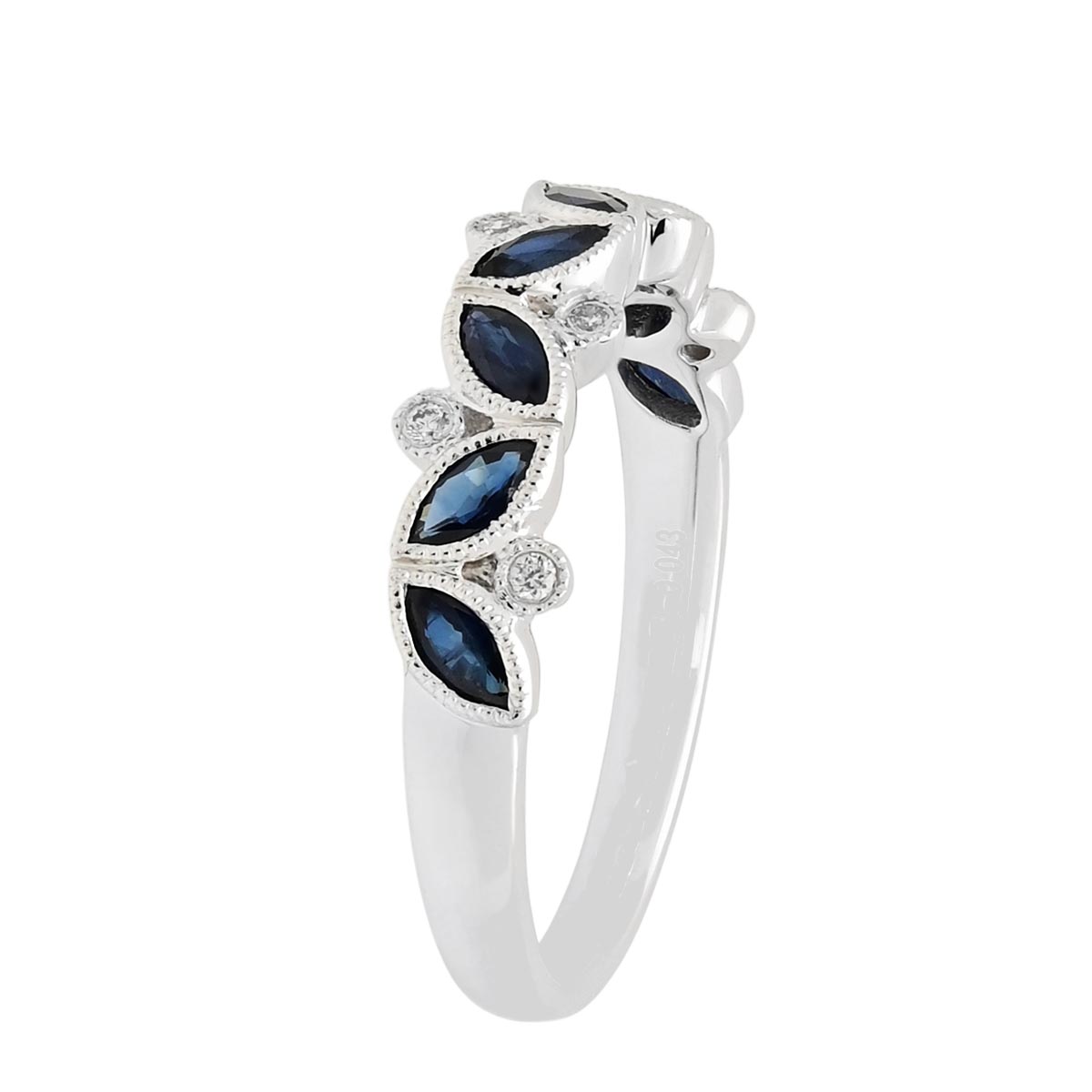 Marquise Sapphire Band in 14kt White Gold with Diamonds (.04ct tw)