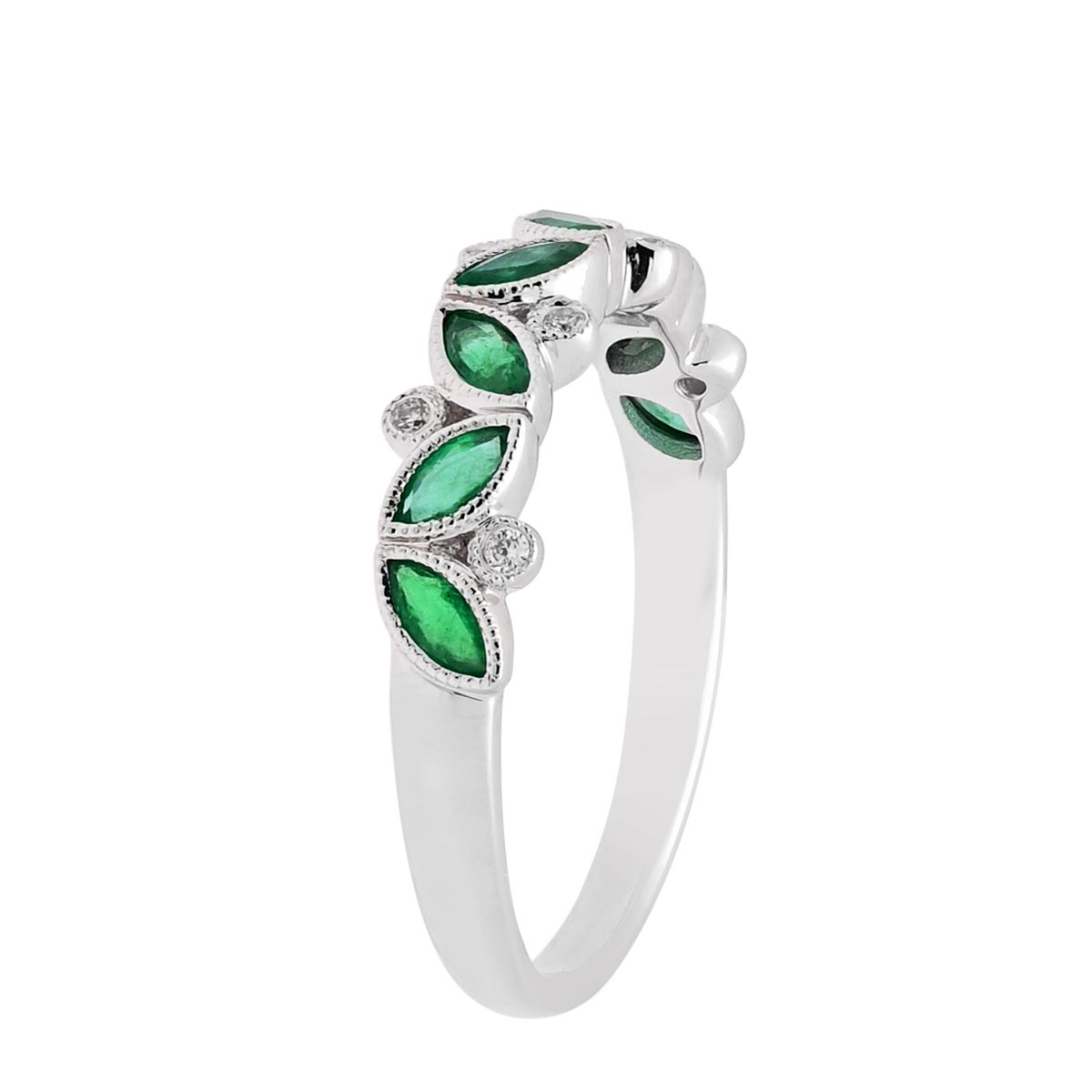 Marquise Emerald Band in 14kt White Gold with Diamonds (.04ct tw)