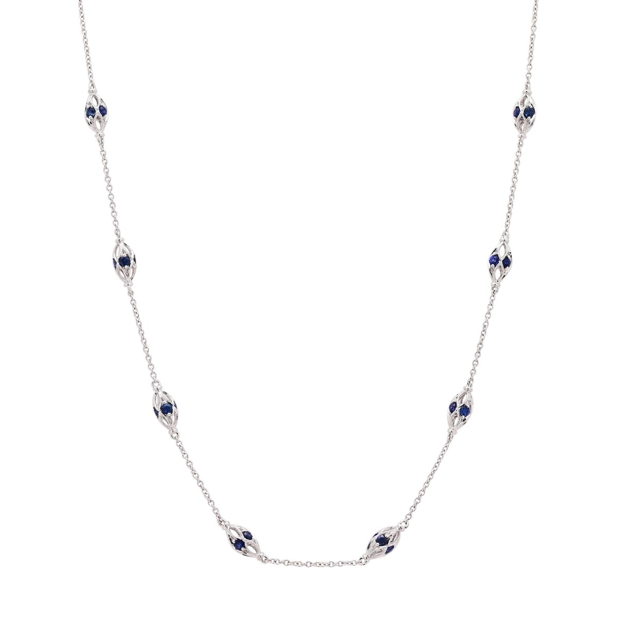 Sapphire Station Necklace in 14kt White Gold
