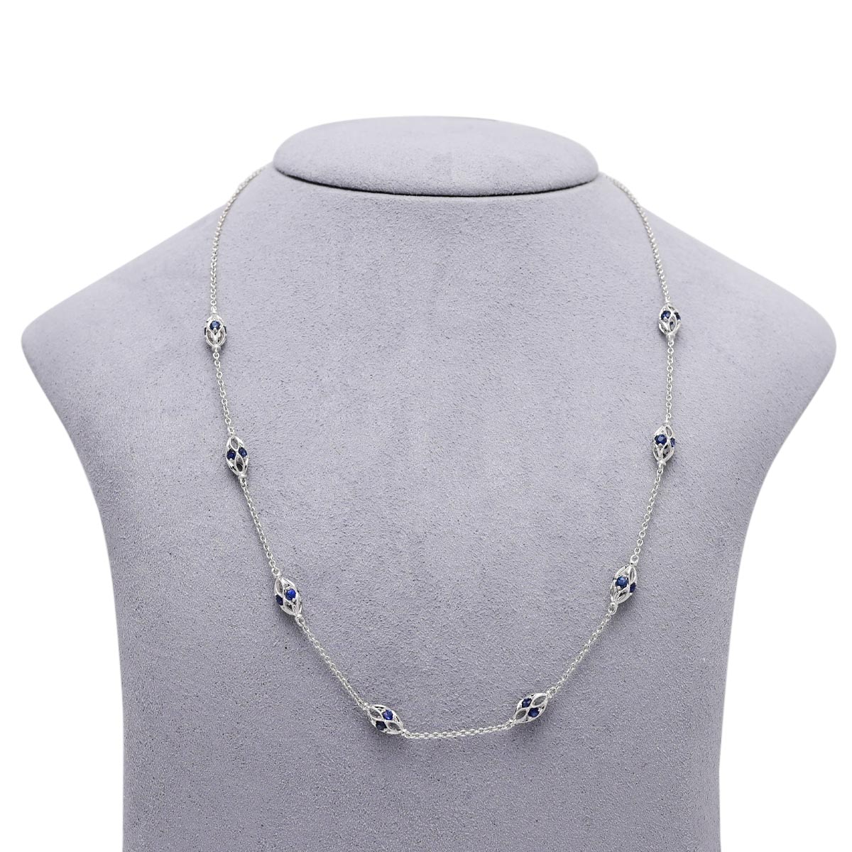 Sapphire Station Necklace in 14kt White Gold