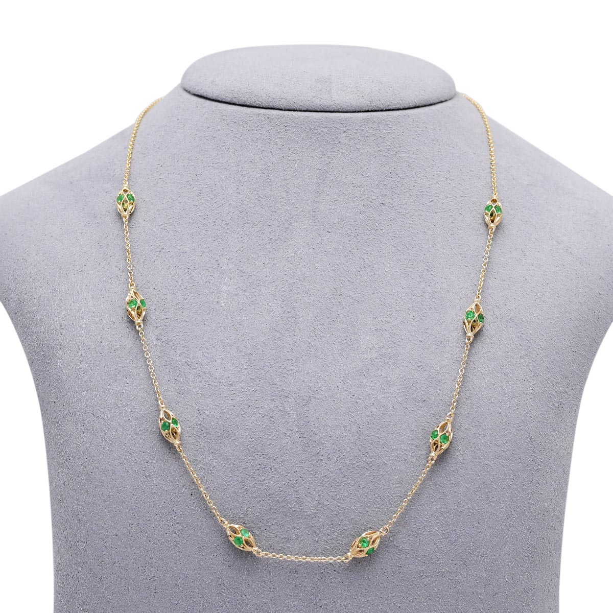 Emerald Station Necklace in 14kt Yellow Gold