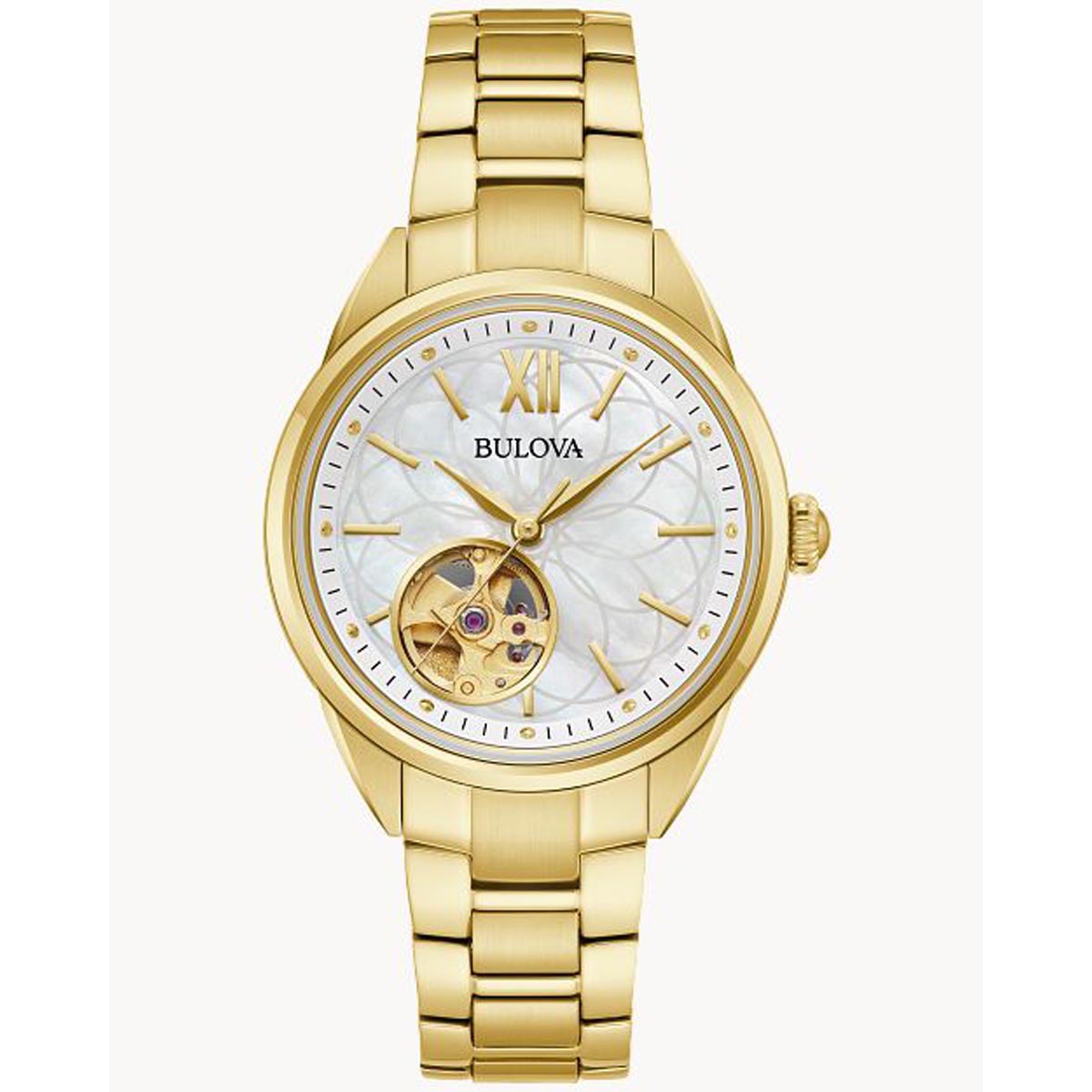 Bulova Sutton Automatic Womens Watch with Mother of Pearl Dial and Gold Toned Stainless Steel Bracelet (automatic movement)
