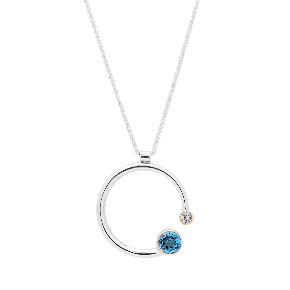 E.L. Designs Blue Topaz Stargazer Necklace in Sterling Silver and 14kt Yellow Gold with White Sapphire